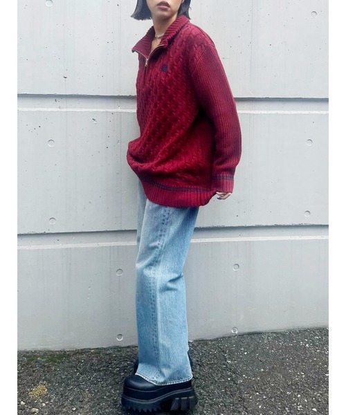 EVRIS（エヴリス）の「【ロング丈】ケーブルSUNNYハーフジップニット（ニット/セーター・レディース・グレー/ブラック/ホワイト/レッド・FREE）」の11枚目の写真