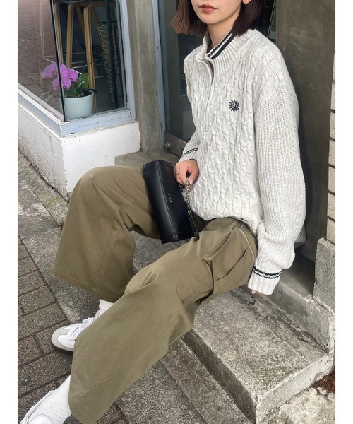 EVRIS（エヴリス）の「【ロング丈】ケーブルSUNNYハーフジップニット（ニット/セーター・レディース・グレー/ブラック/ホワイト/レッド・FREE）」の18枚目の写真