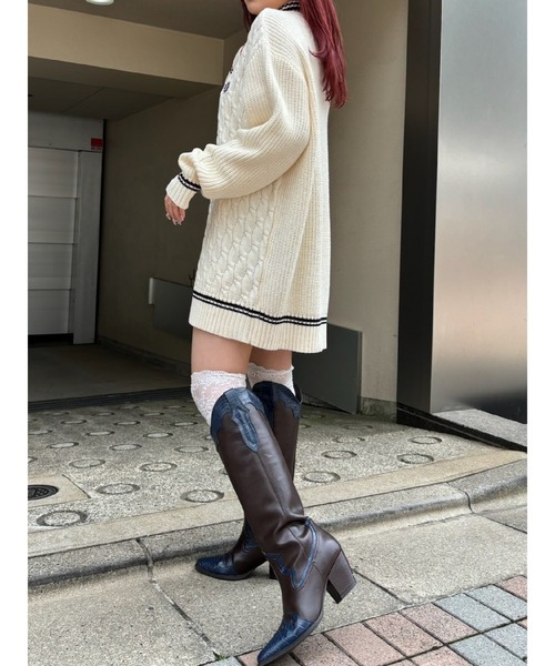 EVRIS（エヴリス）の「【ロング丈】ケーブルSUNNYハーフジップニット（ニット/セーター・レディース・グレー/ブラック/ホワイト/レッド・FREE）」の6枚目の写真