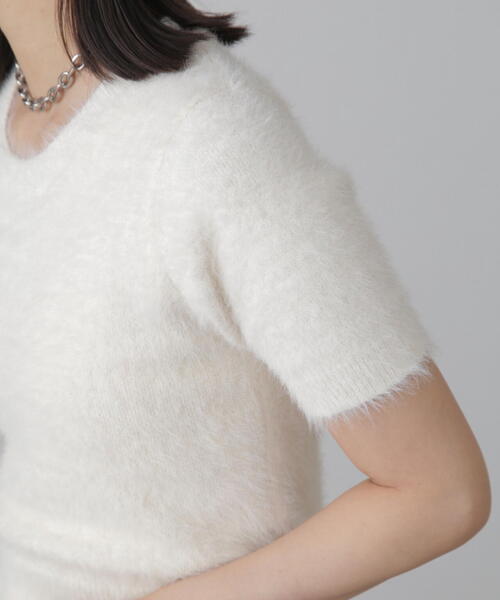 FREE'S MART（フリーズマート）の「◇[6色展開]シャギー半袖ニット（ニット/セーター・レディース・ホワイト/ベージュ/イエロー/グリーン/レッド/ネイビー・FREE）」の17枚目の写真