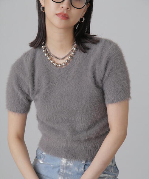 FREE'S MART（フリーズマート）の「◇[6色展開]シャギー半袖ニット（ニット/セーター・レディース・ホワイト/ベージュ/イエロー/グリーン/レッド/ネイビー・FREE）」の21枚目の写真