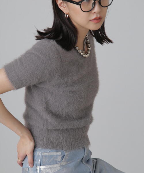 FREE'S MART（フリーズマート）の「◇[6色展開]シャギー半袖ニット（ニット/セーター・レディース・ホワイト/ベージュ/イエロー/グリーン/レッド/ネイビー・FREE）」の22枚目の写真