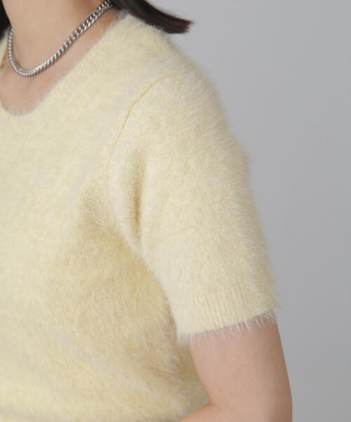 FREE'S MART（フリーズマート）の「◇[6色展開]シャギー半袖ニット（ニット/セーター・レディース・ホワイト/ベージュ/イエロー/グリーン/レッド/ネイビー・FREE）」の7枚目の写真