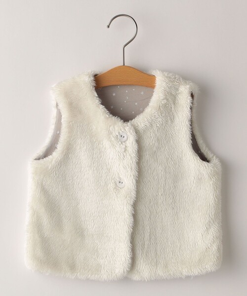 SHIPS（シップス）の「SHIPS KIDS:80～90cm / フェイクファー リバーシブル ベスト（ベスト・キッズ・ベージュ/オフホワイト・90/80）」の2枚目の写真