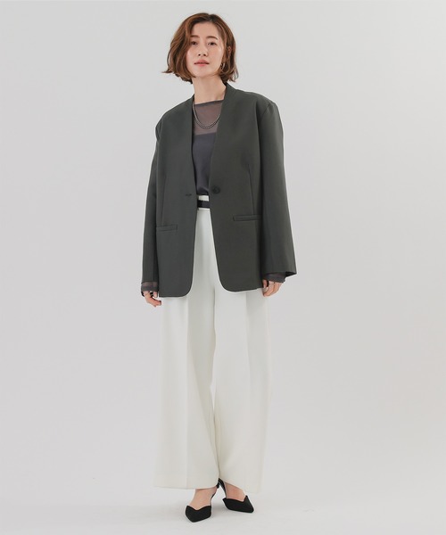 セール】オーバーサイズノーカラージャケット（ノーカラージャケット