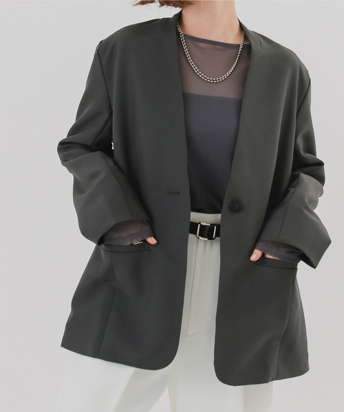 セール】オーバーサイズノーカラージャケット（ノーカラージャケット