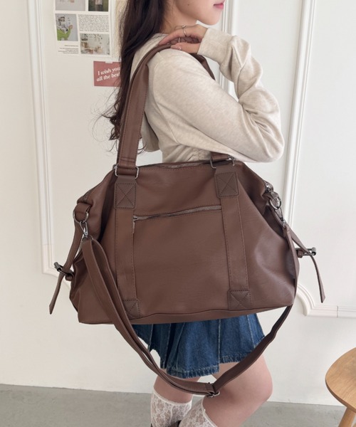 セール】サイドベルトPUボストンバッグ（ショルダーバッグ