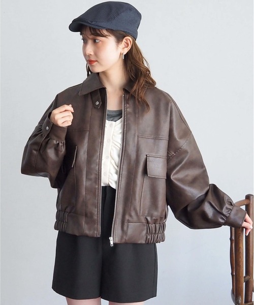 tiptop(ティップトップ)の「【ヴィンテージ加工】ビッグショート合皮ブルゾン(ブルゾン・レディース・ブラウン/ブラック/ブラウン系その他/ブラック系その他/ブラウン系その他2/アイボリー/ブラック系その他2/ブラック系その他3/ブラウン系その他5/ブラウン系その他4/ブラウン系その他3/ベージュ系その他2/ベージュ系その他・FREE/SHORT)」の9枚目の写真