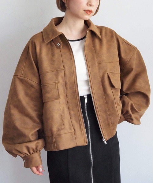 tiptop(ティップトップ)の「【ヴィンテージ加工】ビッグショート合皮ブルゾン(ブルゾン・レディース・ブラウン/ブラック/ブラウン系その他/ブラック系その他/ブラウン系その他2/アイボリー/ブラック系その他2/ブラック系その他3/ブラウン系その他5/ブラウン系その他4/ブラウン系その他3/ベージュ系その他2/ベージュ系その他・FREE/SHORT)」の13枚目の写真