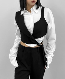 LVEU. | 【LVEU.】≪関コレ ハンチ様 着用アイテム≫アシメデザインベストビスチェ / トップス ビスチェ ベスト ドッキング アシンメトリー レイヤード モノトーン モード ブラック グレー(ベスト)