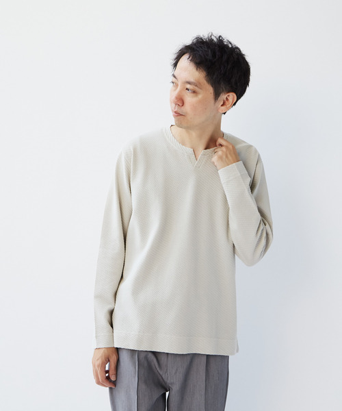 MEN'S MELROSE（メンズメルローズ）の「シルケットリンクスキーネックロングスリーブTシャツ（Tシャツ/カットソー・メンズ・スミクロ/ブラウン/ライトグレー・2/3/4）」の14枚目の写真