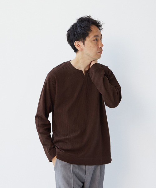MEN'S MELROSE（メンズメルローズ）の「シルケットリンクスキーネックロングスリーブTシャツ（Tシャツ/カットソー・メンズ・スミクロ/ブラウン/ライトグレー・2/3/4）」の10枚目の写真