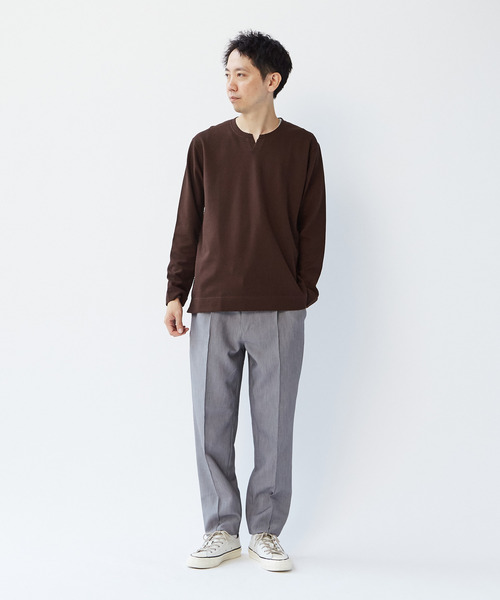 MEN'S MELROSE（メンズメルローズ）の「シルケットリンクスキーネックロングスリーブTシャツ（Tシャツ/カットソー・メンズ・スミクロ/ブラウン/ライトグレー・2/3/4）」の9枚目の写真
