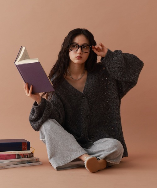 RAGEBLUE(レイジブルー)の「透かし編みダメージラメニットカーディガン(カーディガン/ボレロ・レディース・ブラウン/グレー/ブルー・FREE)」の5枚目の写真