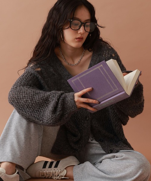 RAGEBLUE(レイジブルー)の「透かし編みダメージラメニットカーディガン(カーディガン/ボレロ・レディース・ブラウン/グレー/ブルー・FREE)」の10枚目の写真