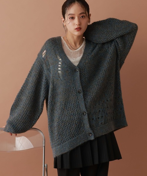 RAGEBLUE(レイジブルー)の「透かし編みダメージラメニットカーディガン(カーディガン/ボレロ・レディース・ブラウン/グレー/ブルー・FREE)」の15枚目の写真