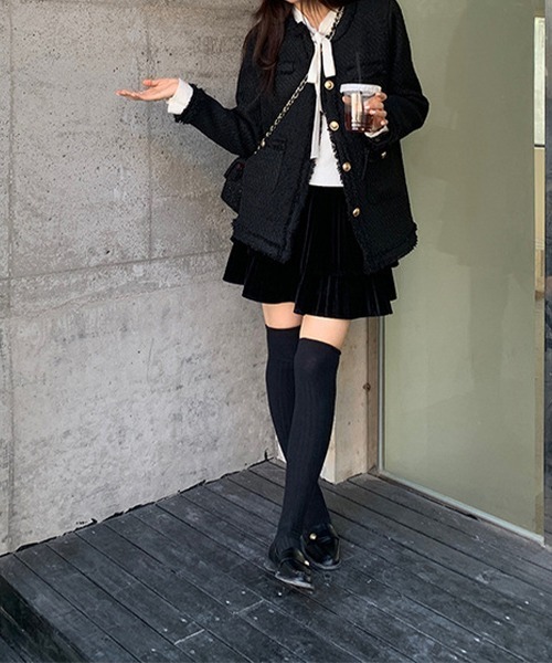 c.u.l(シーユーエル)の「ベロア風 ティアード プリーツミニスカート culw755(スカート・レディース・ブラック・L/M)」の16枚目の写真