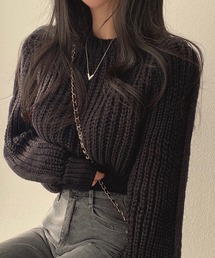 リラックスフィット クロップドニットトップス