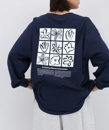 ロゴフラワーイラストプリント長袖Tシャツ