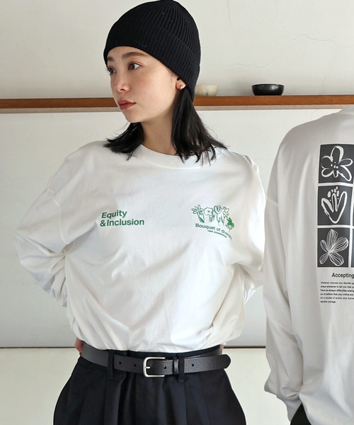 ANME（アンメ）の「ロゴフラワーイラストプリント長袖Tシャツ（Tシャツ/カットソー・レディース・ネイビー/オートミール/ホワイト系その他/オフホワイト・M/L）」の6枚目の写真