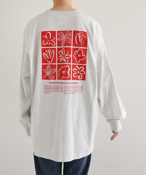 セール】ロゴフラワーイラストプリント長袖Tシャツ（Tシャツ