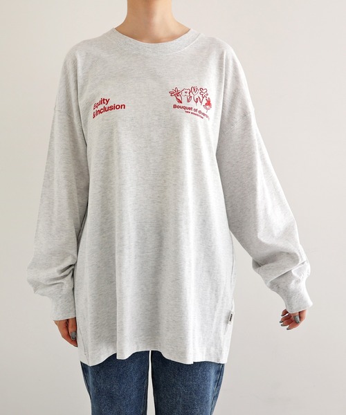 ANME（アンメ）の「ロゴフラワーイラストプリント長袖Tシャツ（Tシャツ/カットソー・レディース・ネイビー/オートミール/ホワイト系その他/オフホワイト・M/L）」の7枚目の写真