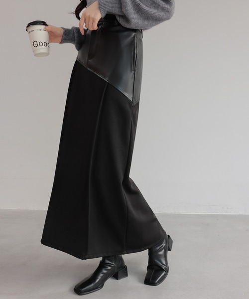 セール】パッチワークロングレザースカート（スカート）｜SHIENAS