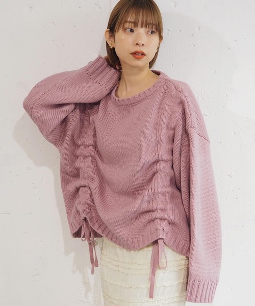 tiptop（ティップトップ）の「フロントドロストニットプルオーバー（ニット/セーター・レディース・アイボリー/チャコールグレー/グリーン/ボルドー/ブルー/イエロー/ピンク・FREE）」の6枚目の写真