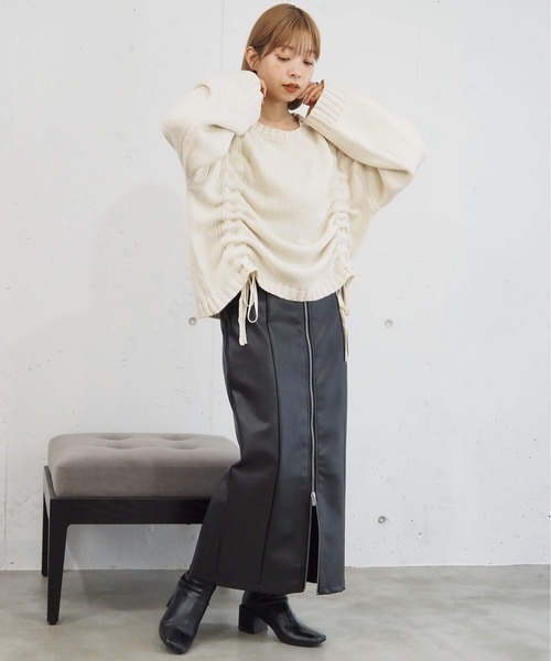 tiptop（ティップトップ）の「フロントドロストニットプルオーバー（ニット/セーター・レディース・アイボリー/チャコールグレー/グリーン/ボルドー/ブルー/イエロー/ピンク・FREE）」の9枚目の写真