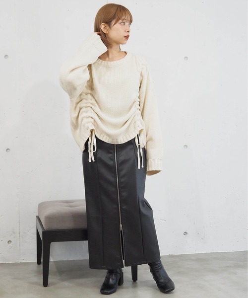 tiptop（ティップトップ）の「フロントドロストニットプルオーバー（ニット/セーター・レディース・アイボリー/チャコールグレー/グリーン/ボルドー/ブルー/イエロー/ピンク・FREE）」の10枚目の写真