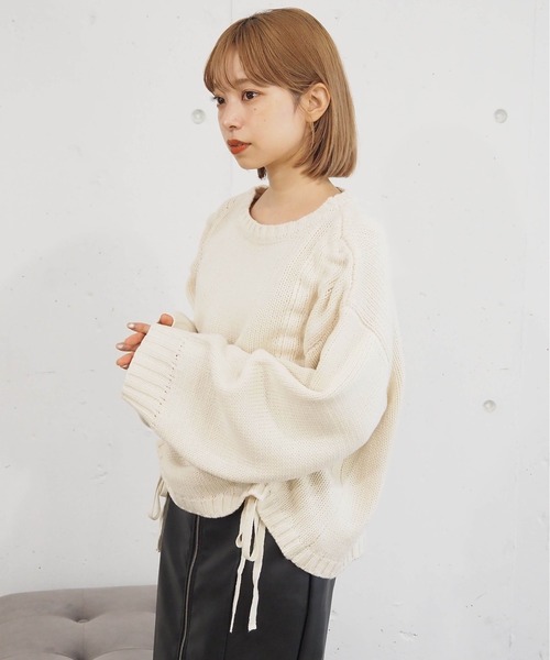 tiptop（ティップトップ）の「フロントドロストニットプルオーバー（ニット/セーター・レディース・アイボリー/チャコールグレー/グリーン/ボルドー/ブルー/イエロー/ピンク・FREE）」の11枚目の写真