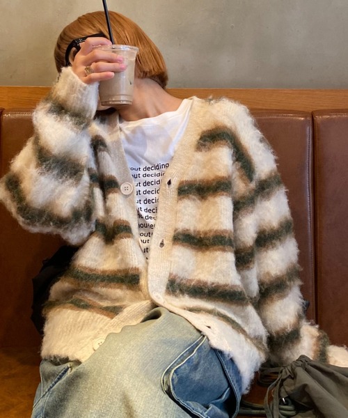 CIAOPANIC TYPY（チャオパニックティピー）の「【UNISEX】マルチボーダー起毛カーディガン（カーディガン/ボレロ・レディース・ブラウン/ベージュ/オレンジ・MEDIUM/LARGE）」の2枚目の写真