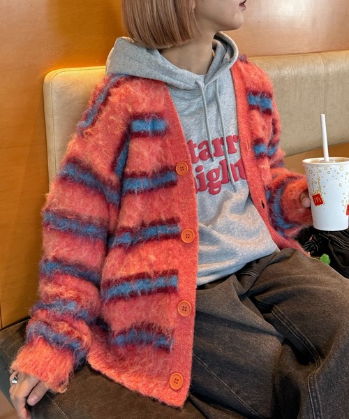 CIAOPANIC TYPY（チャオパニックティピー）の「【UNISEX】マルチボーダー起毛カーディガン（カーディガン/ボレロ・レディース・ブラウン/ベージュ/オレンジ・MEDIUM/LARGE）」の3枚目の写真