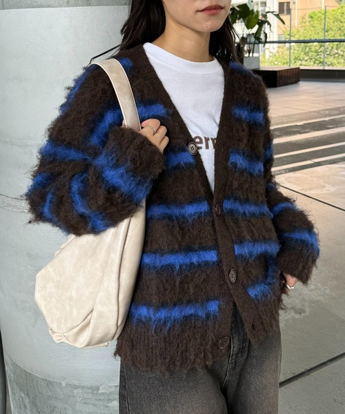 CIAOPANIC TYPY（チャオパニックティピー）の「【UNISEX】マルチボーダー起毛カーディガン（カーディガン/ボレロ・レディース・ブラウン/ベージュ/オレンジ・MEDIUM/LARGE）」の8枚目の写真