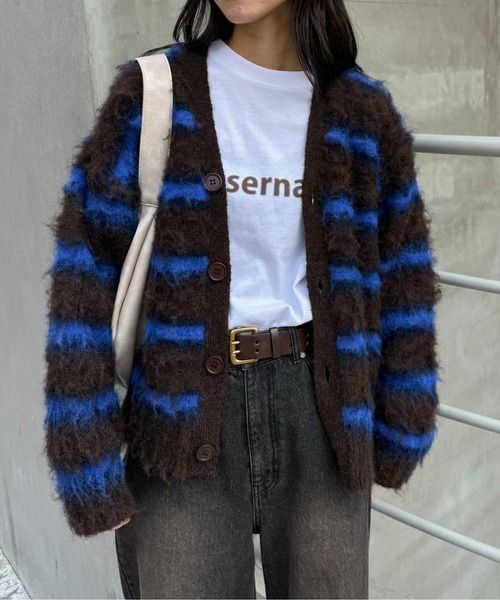 CIAOPANIC TYPY（チャオパニックティピー）の「【UNISEX】マルチボーダー起毛カーディガン（カーディガン/ボレロ・レディース・ブラウン/ベージュ/オレンジ・MEDIUM/LARGE）」の10枚目の写真