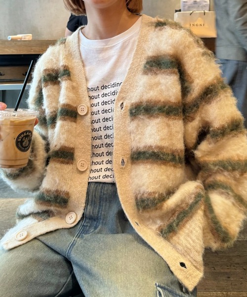 CIAOPANIC TYPY（チャオパニックティピー）の「【UNISEX】マルチボーダー起毛カーディガン（カーディガン/ボレロ・レディース・ブラウン/ベージュ/オレンジ・MEDIUM/LARGE）」の18枚目の写真