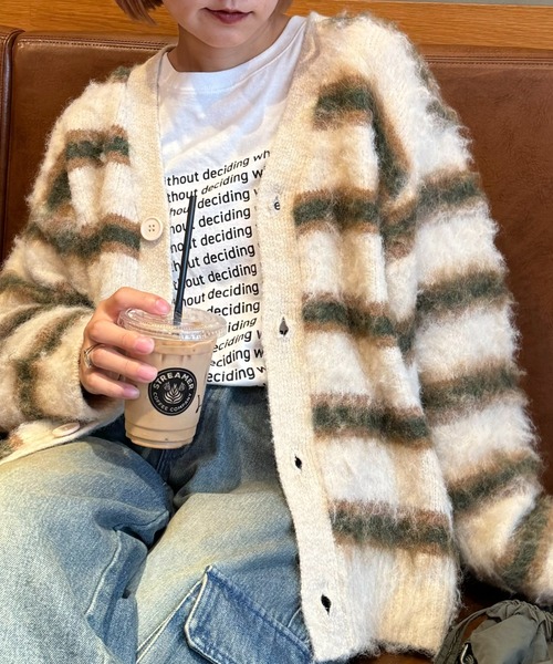 CIAOPANIC TYPY（チャオパニックティピー）の「【UNISEX】マルチボーダー起毛カーディガン（カーディガン/ボレロ・レディース・ブラウン/ベージュ/オレンジ・MEDIUM/LARGE）」の19枚目の写真