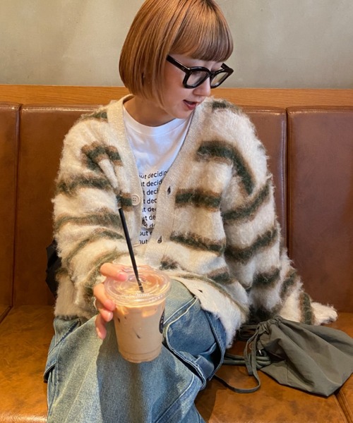 CIAOPANIC TYPY（チャオパニックティピー）の「【UNISEX】マルチボーダー起毛カーディガン（カーディガン/ボレロ・レディース・ブラウン/ベージュ/オレンジ・MEDIUM/LARGE）」の17枚目の写真