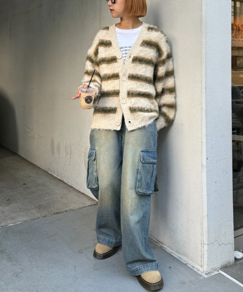 CIAOPANIC TYPY（チャオパニックティピー）の「【UNISEX】マルチボーダー起毛カーディガン（カーディガン/ボレロ・レディース・ブラウン/ベージュ/オレンジ・MEDIUM/LARGE）」の21枚目の写真