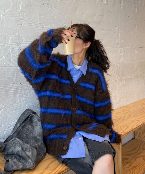 CIAOPANIC TYPY（チャオパニックティピー）の「【UNISEX】マルチボーダー起毛カーディガン（カーディガン/ボレロ・レディース・ブラウン/ベージュ/オレンジ・MEDIUM/LARGE）」の5枚目の写真