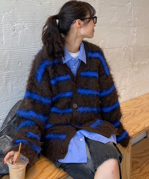 CIAOPANIC TYPY（チャオパニックティピー）の「【UNISEX】マルチボーダー起毛カーディガン（カーディガン/ボレロ・レディース・ブラウン/ベージュ/オレンジ・MEDIUM/LARGE）」の4枚目の写真