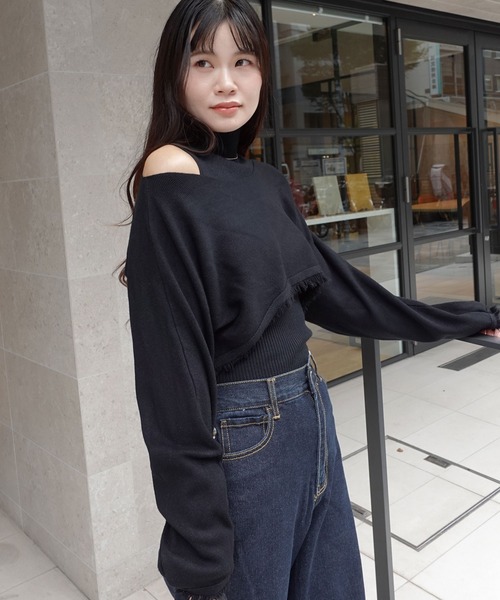 CORNERS(コーナーズ)の「ハイネックノースリニット&フリンジニットセット(ニット/セーター・レディース・カーキ/グレイッシュベージュ/ブラック/オフホワイト・M)」の15枚目の写真