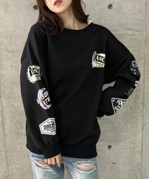 裏起毛ランダムワッペンプリントトレーナー