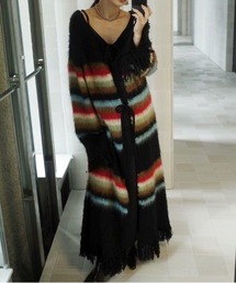 BORDER FRINGE KNIT LONG TOP