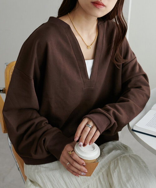 セール】【新色追加!/WEB限定】深Vショート丈スウェット（Tシャツ