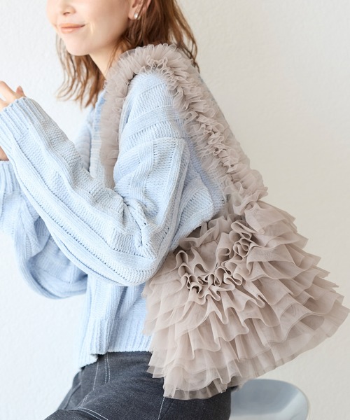 ROPE' PICNIC（ロペピクニック）の「シアーフリルワンハンドルバッグ（ショルダーバッグ・レディース・ベージュ系その他2/ブラック・FREE）」の2枚目の写真