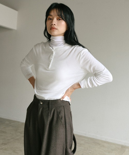 セール】ヘンリーネックシアーロンT（Tシャツ/カットソー