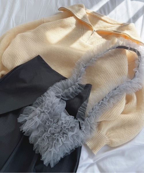 nemne store(ネンネストア)の「《Delfy》フリルチュールショルダーバッグ(ショルダーバッグ・レディース・ブラック/アイボリー/グレー系・フリー)」の9枚目の写真