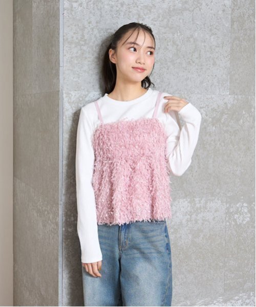 LOVETOXIC（ラブトキシック）の「フェザービスチェインナーセット（アンサンブル・キッズ・ベージュ/オフホワイト/ピンク・L:160cm/S:140cm/M:150cm）」の3枚目の写真