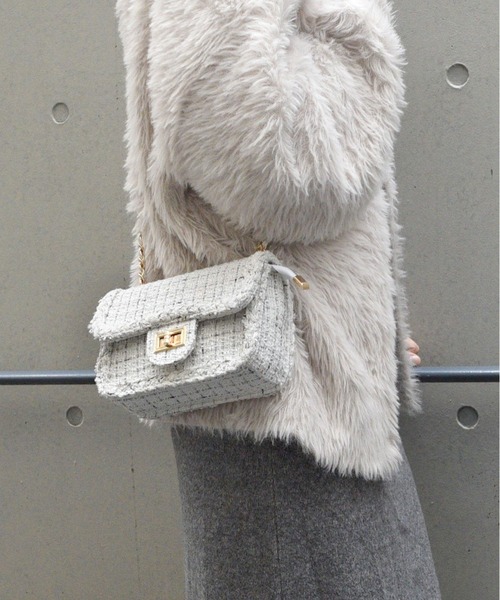 styiro（スタイロ）の「ツイードショルダーバッグ（ショルダーバッグ・レディース・ピンク/ホワイト/ブラック/アイボリー・FREE）」の2枚目の写真